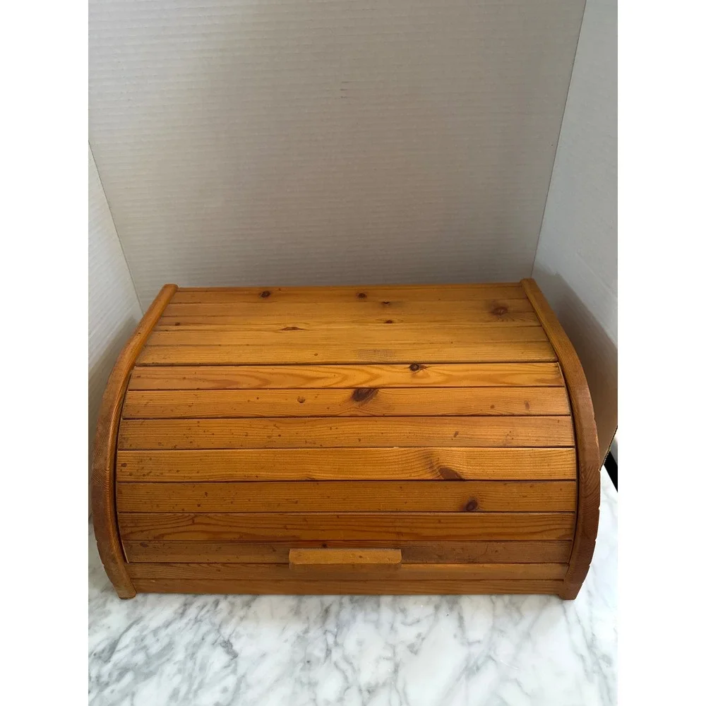 Vintage IKEA Pine Wood Roll Top Bread Box Made in Sweden 669.143.00 Natural